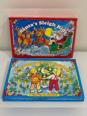 Vtg Christmas 1990 Mini Pop Up Storybooks Lot Of 2 Twelve Days Santa’s Sleigh